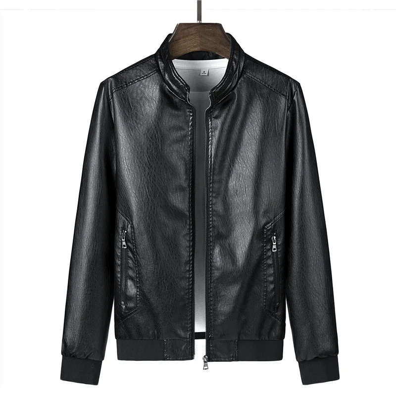 

2021 Spring New Plus Size Stand Collar Leather Jacket Men