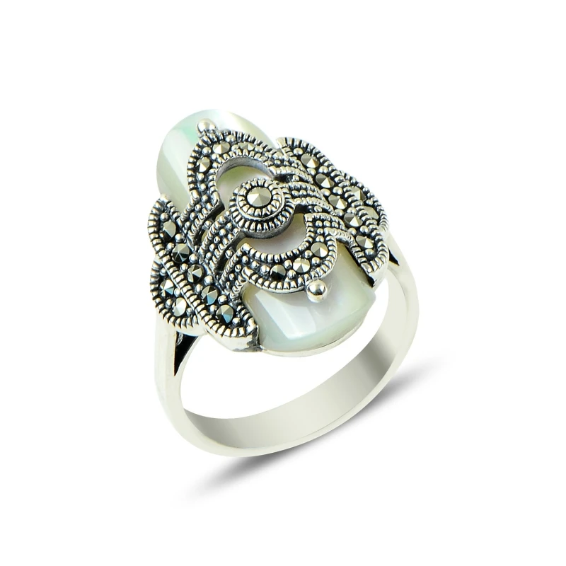

Silverlina Silver Marcasite & Pearl Cubic Zirconia Ring