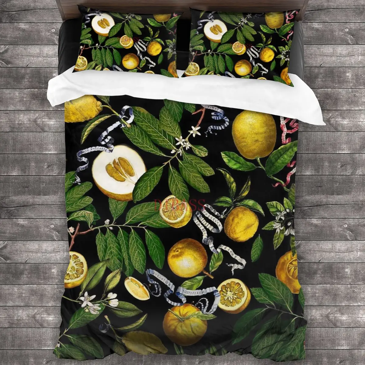 

Lemon Tree - Black Soft Microfiber Comforter Set with 2 Pillowcase, Quilt Cover With Zipper Closure King Size Comforter Cover