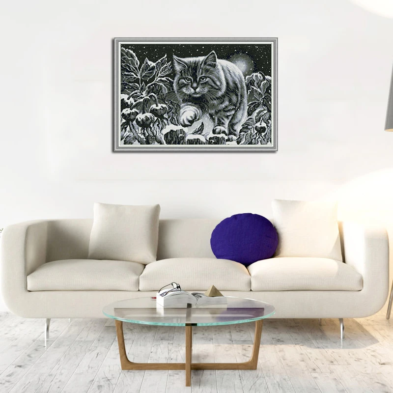 Картина для вышивки крестиком Joy Sunday черная кошка на заснеженной ночи Набор