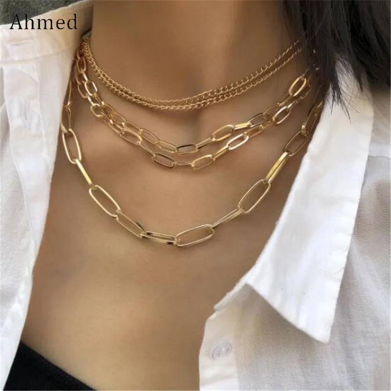 Женское многослойное массивное ожерелье винтажное в стиле хип хоп