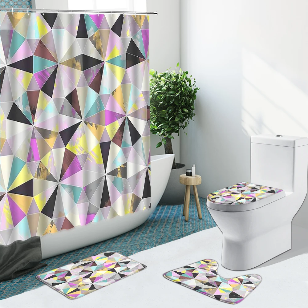 Креативная трехмерная занавеска для душа с красочным геометрическим узором