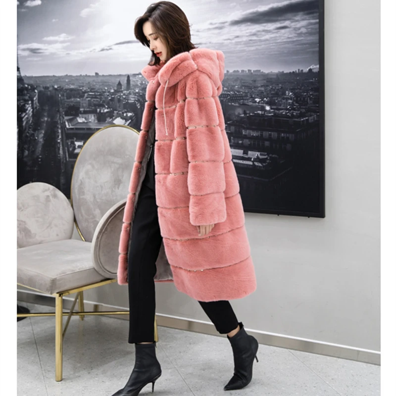 Длинная куртка из натурального меха норки с круглым вырезом новая модная