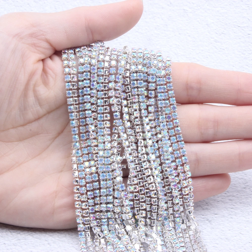 Стеклянная цепочка стразы с серебряной основой кристаллы AB длина 10 м для чашки