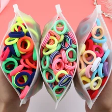 100Pcs/Lot 2cm Girl Rubber Band Headband Candy Color Nylon Hair Ring Stretch Ponytail Head Rope Towel Ring Kids Hair Accessories
