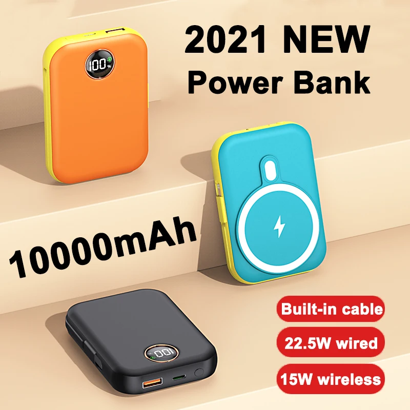 

Портативный внешний аккумулятор 10000 мАч, внешний аккумулятор быстрой зарядки 15 Вт Qi, беспроводное зарядное устройство для Iphone 13 12, цветной М...