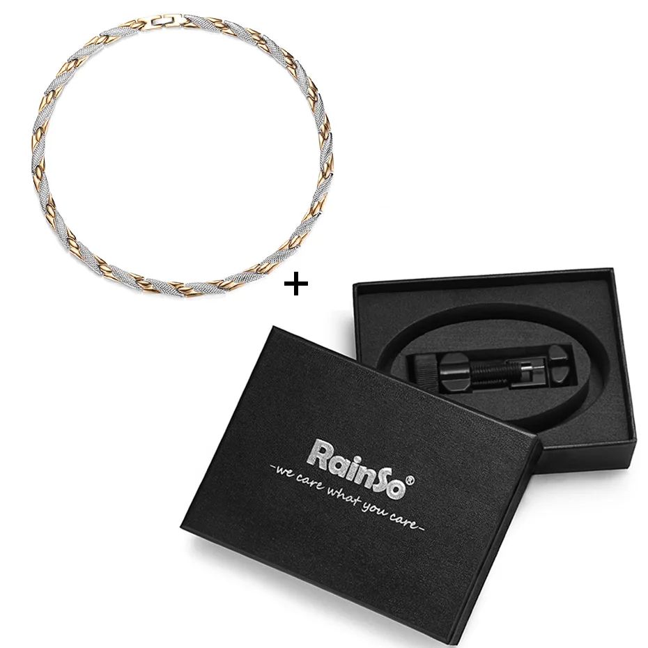 silver gold with box Цепочка с магнитным звеном от RainSo, ожерелье из нержавеющей стали, для здоровья от артрита, пихты, Био энергия, исцеление, мощное ожерелье для женщин, для влюбленных - Окраска металла: silver gold with box