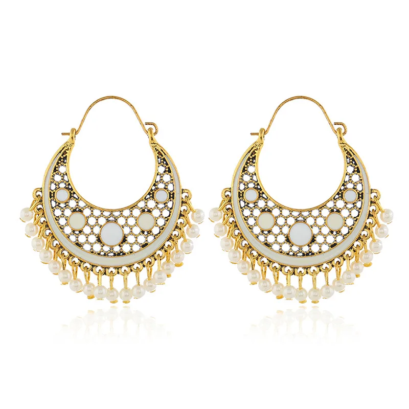 Женские индийские серьги Jhumka из Египта большие геометрические с жемчугом и
