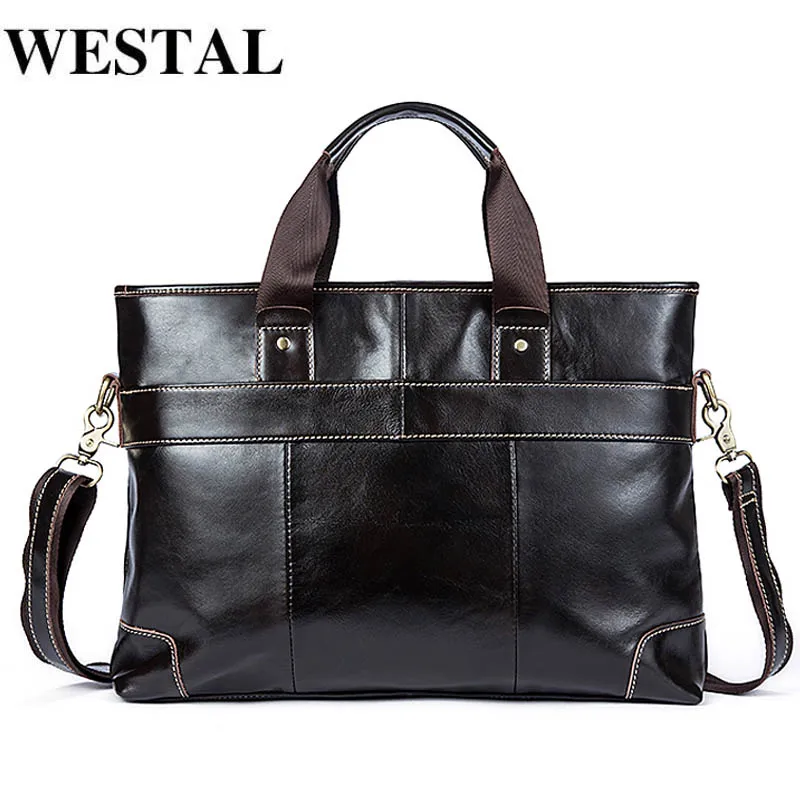 

Портфель WESTAL из натуральной кожи для мужчин, сумка-тоут для ноутбука, мессенджер, деловой чемоданчик, s Bag для мужчин