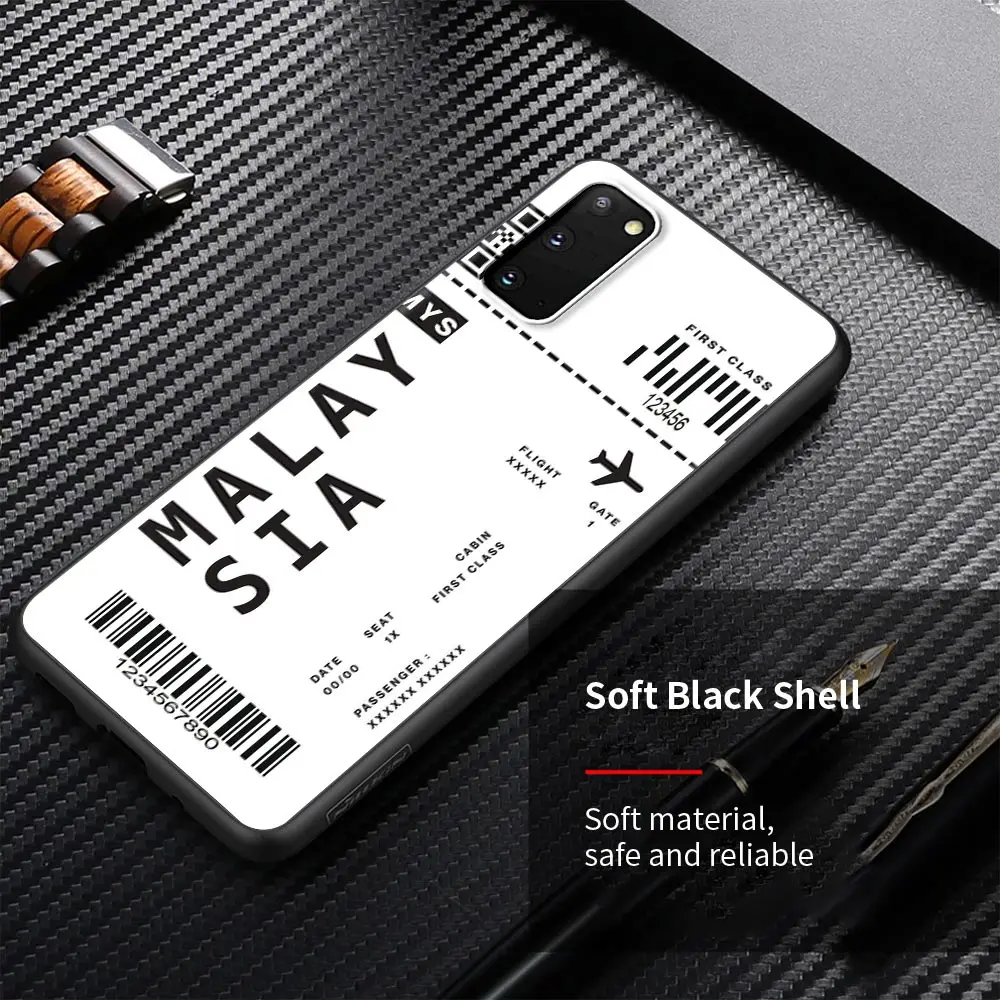

Ticket Boarding Pass Label Silicone Soft Case for Samsung Galaxy S21 S20 FE S20 Utra Plus Luxury Cover S10 S10E S9 S8 Plus Coque
