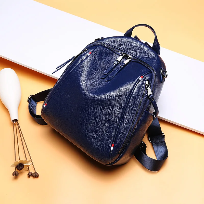 

Unisex Genuine Leather Backpack Large Capacity School Bag For Student High Quality Solid Color Travel Shoulder Bag