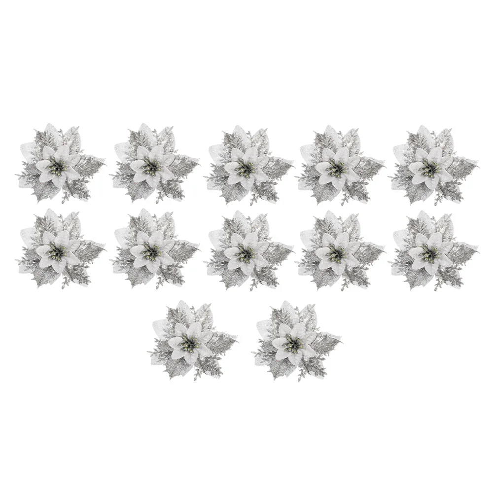 

12Pcs Decorative Christmas Flower Decorations Xmas Tree Fake Flowers Decors