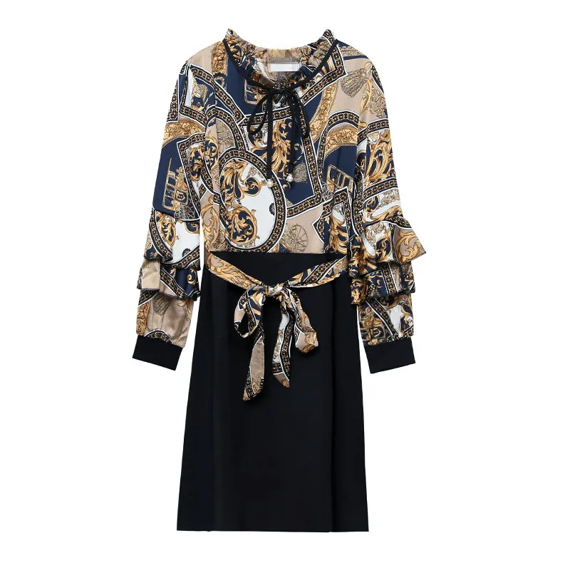 

big yards plus size L -5XL dress 2020 spring vintage floral print new design printed false two splicing dress Korean fashion