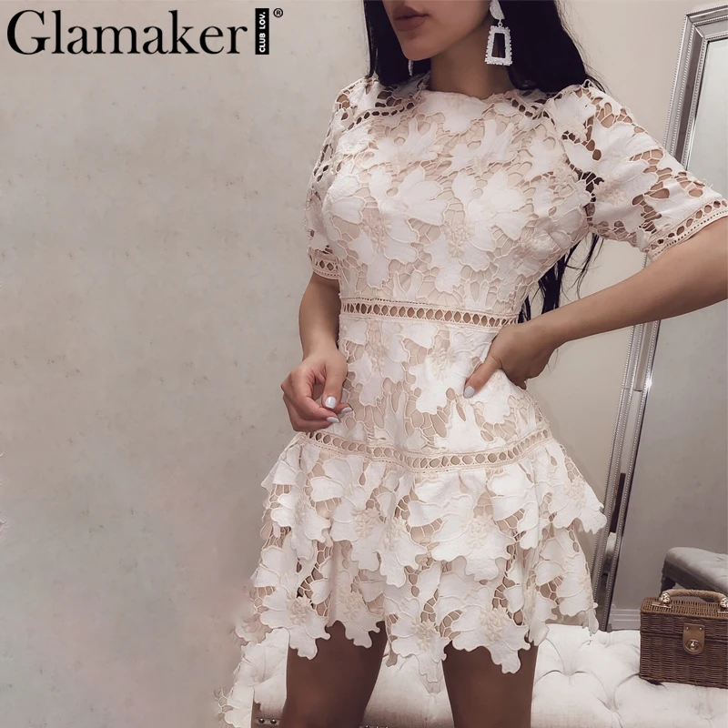 Glamaker, трикотажный цельный костюм, кружевное мини-платье с коротким рукавом, женское сексуальное платье, женское осеннее зимнее элегантное платье для вечеринки