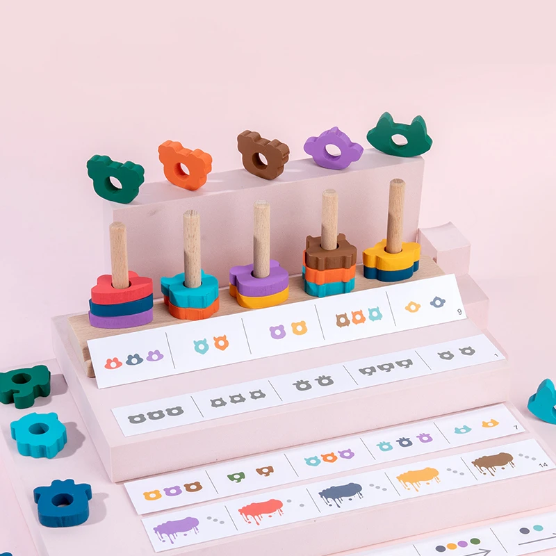 Treeyear-rompecabezas educativo para la primera infancia, juguetes apilables de madera, clasificaci&oacute;n de formas, reconocimiento de Color, 1 2 3 a&ntilde;os-1