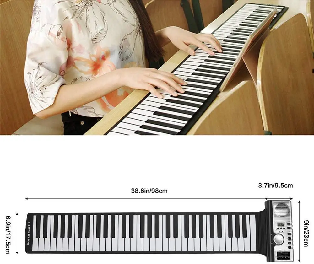 Roll up Piano Standard 61keys Portable Piano Keyboard Build in Loud Speaker,128 Tones and Rhythms for Children Beginners