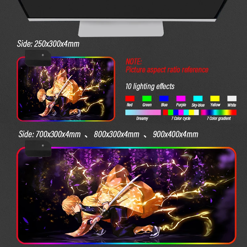 

Anime Demon Slayer Giyuu RGB Gaming Mouse Pad Computer LED Gamer Large Mause Pad USB For PC Desk Mat Support DIY