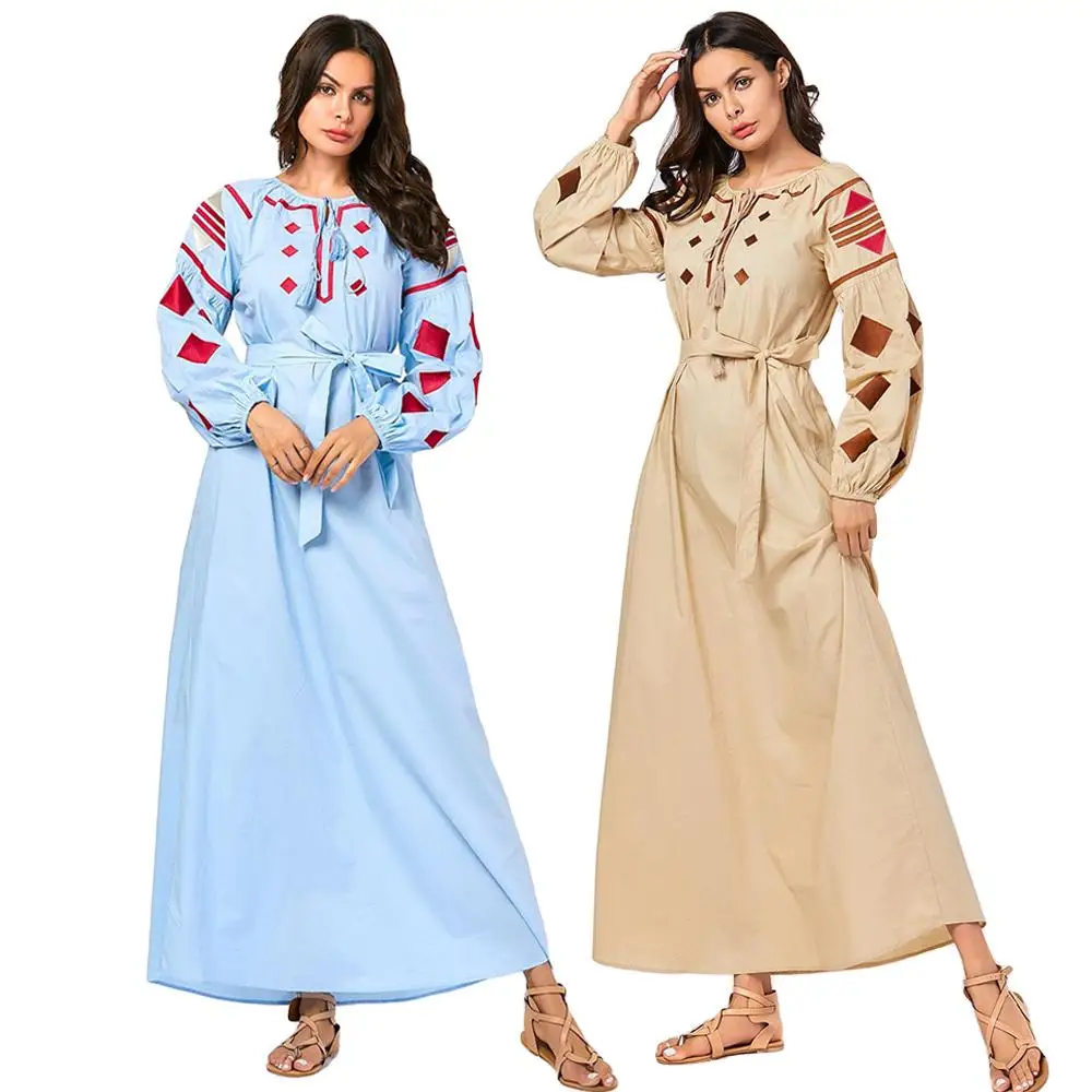 Мусульманское женское Вышитое Платье макси с длинным рукавом халат ислам Дубаи