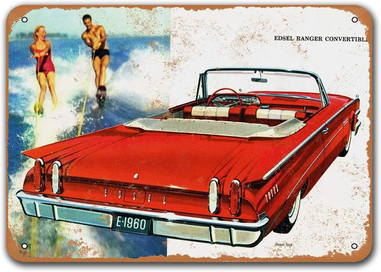 

1960 Edsel Ranger Convertible Car Metal Tin Sign, Sisoso Vintage Plaques Poster Garage Man Cave Retro Wall Decor 16x12 inch