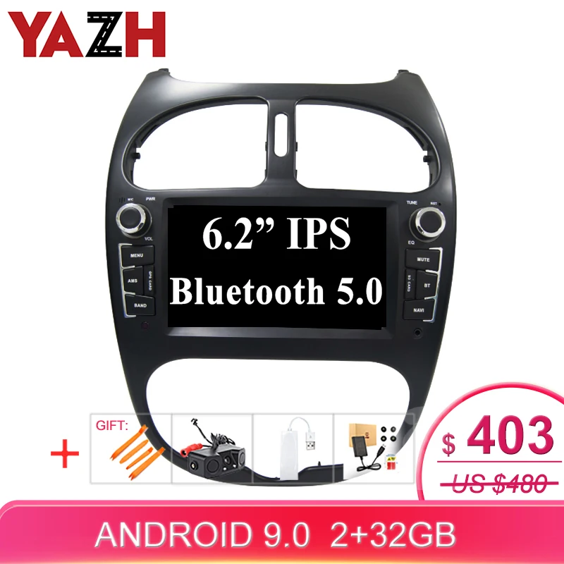 YAZH Android 9,0 Восьмиядерный gps Навигация dvd cd плеер для peugeot 206 FM радио 2002 2003 2004 2005 2006 2007 2008 стерео