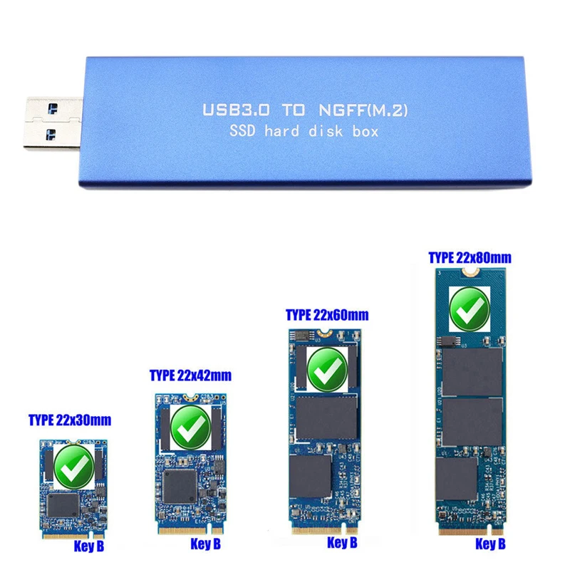 USB3.0 TO M.2 NGFF SSD External Enclosure 22mm * 30mm / 42mm 60mm /80 mm Storage Case Adapter Aluminium Random Color | Компьютеры и