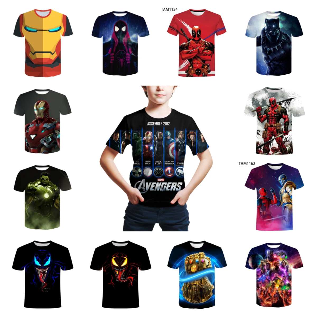 Футболка с героями мультфильмов: Человек паук железный человек Халк Мстители