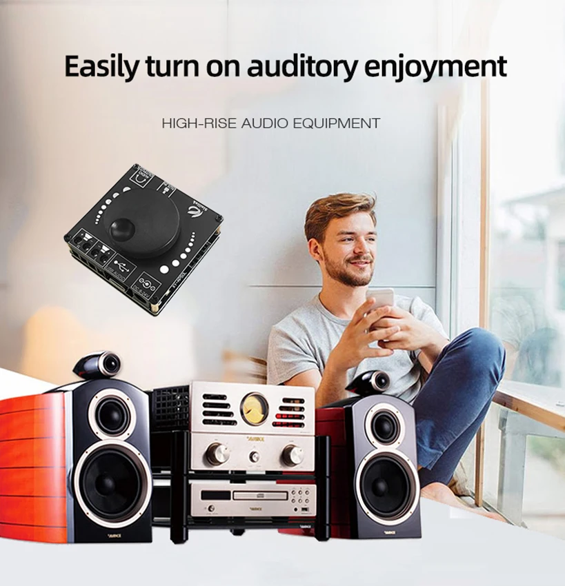 

XY-AP50L 50WX2 Mini Bluetooth 5.0 Wireless Audio Power Digital Amplifier Board Stereo Amp 3.5MM AUX USB APP