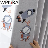 cartoon outer space rocket embroidered grey blackout curtain for kids boys bedroom modern cotton linen blue window drapes ad818e