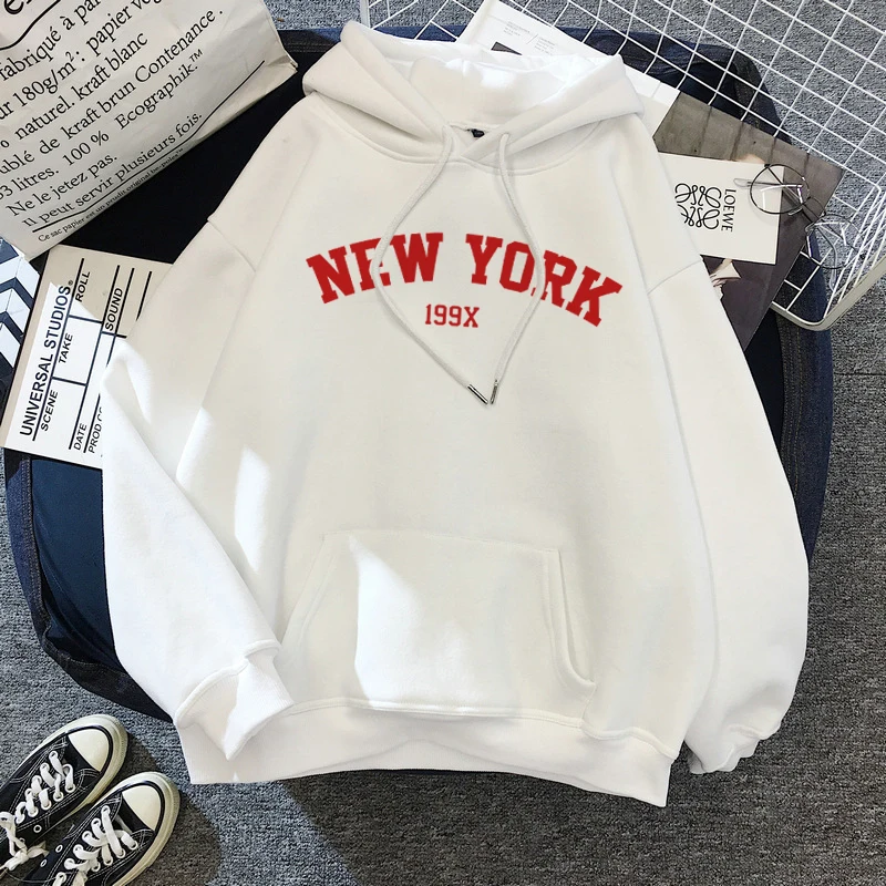 

NEW YORK printing NEW 8 Colors Sweatshirts velvet winter Women's Hooded Female Cotton Thicken Warm Hoodies Lady Autumn Tops