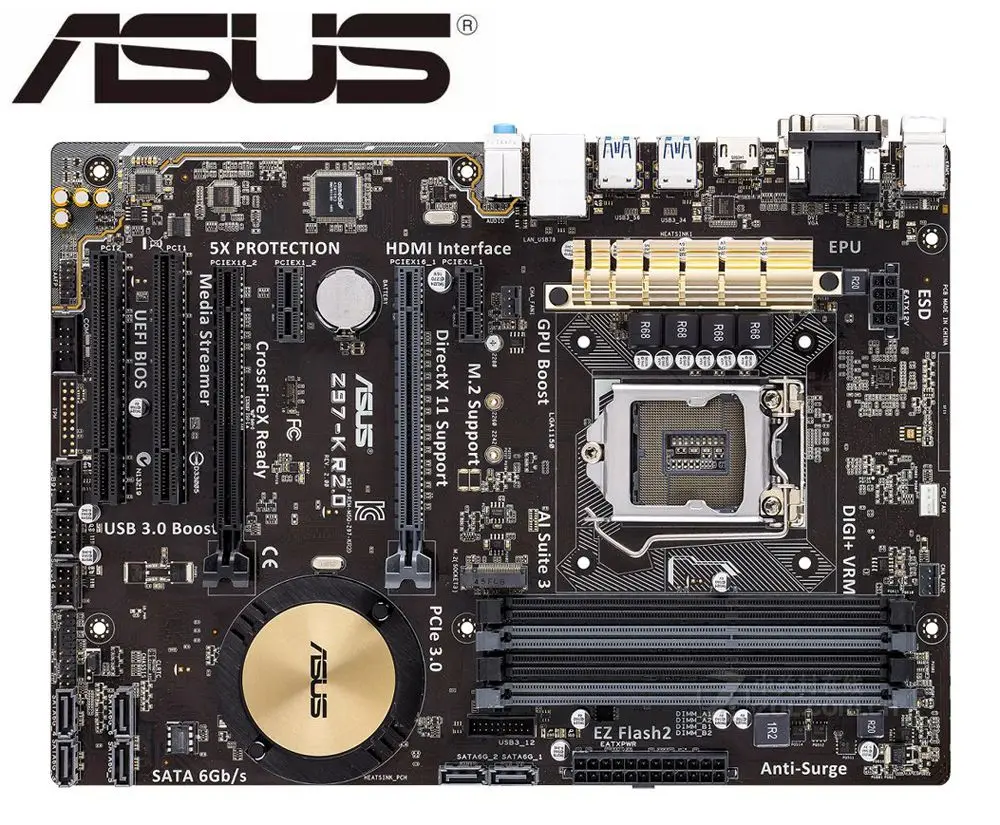 Asus Z97-K R2.0 для рабочего стола материнской платы LGA 1150 DDR3 USB2.0 USB3.0 32 ГБ для I3 I5 I7 Процессор Z97 Материнские платы доски