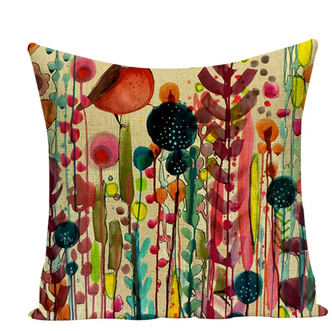

Painting Birds And Flowers Printed Square Pillowcase Watercolor Cushion Decorative Pillow Cushions Home Decor Sofa Throw Pillows