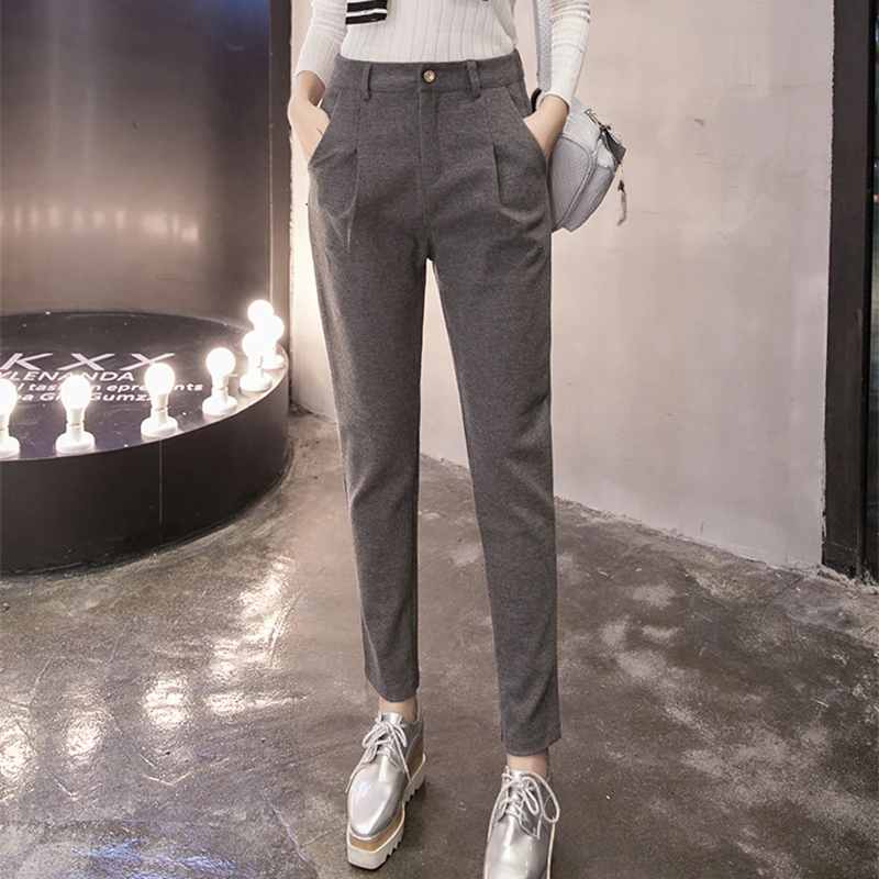 Брюки для женщин 2020 осень зима толстые шерстяные брюки с высокой талией размера