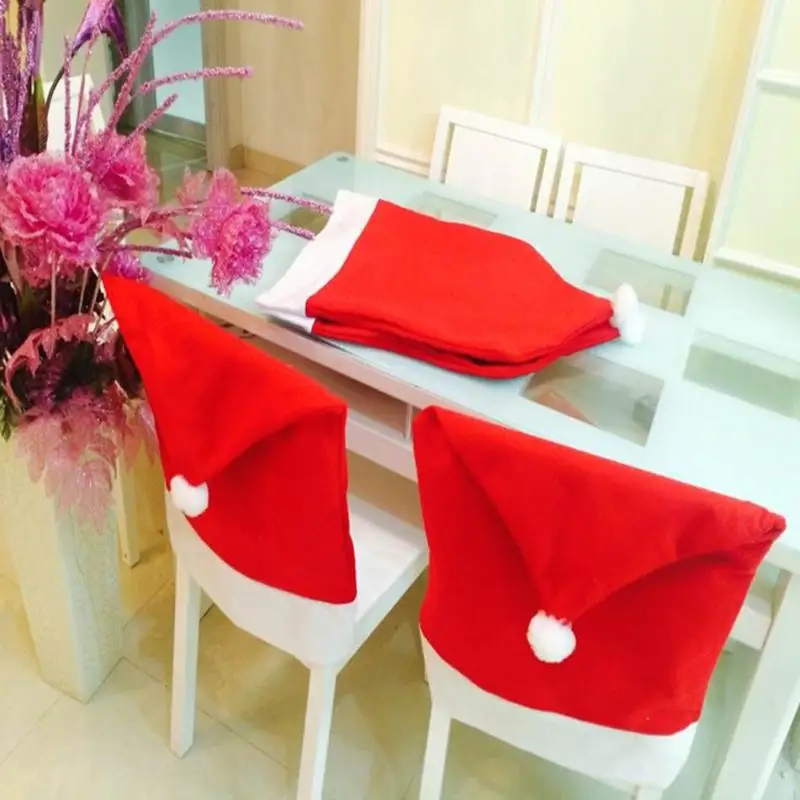 

8PCS Christmas Chair Cover Dinner Table Red Santa Claus Hat Chair Back Cover Christmas Decoration Home Party Decor Supplies