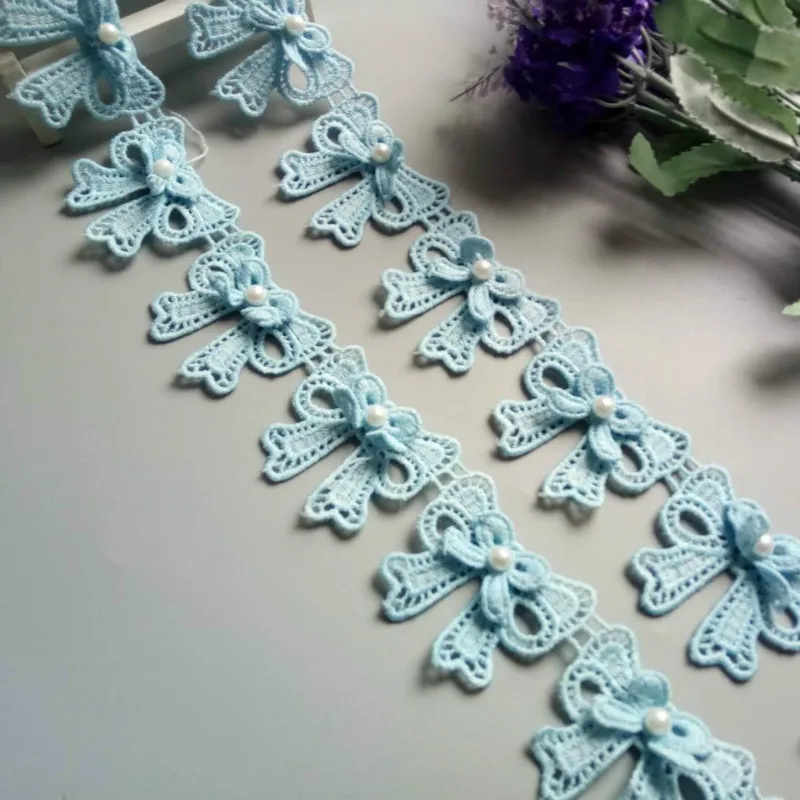 1 ярд 4 5 см синий бант жемчужная вышитая кружевная отделка лента ткань шитье