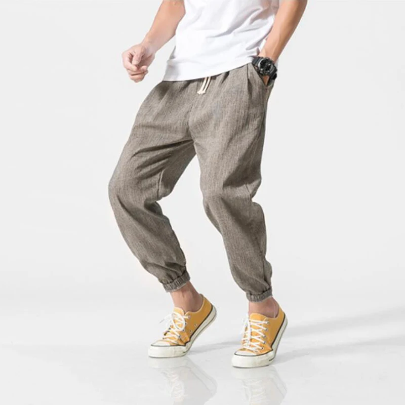 Pantalones bombachos informales de marca para hombre, pantalón de Fitness, ropa tradicional china Harajuku, de algodón y lino, para verano