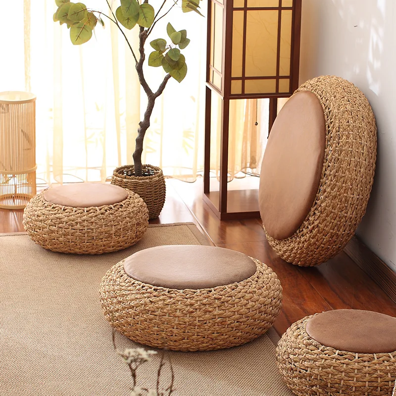 

Nordic Simple Handmade Futon Cushion Japanese Tatami Balcony Floor Round Futon Mat Pupa Mat Cushion Straw Rattan