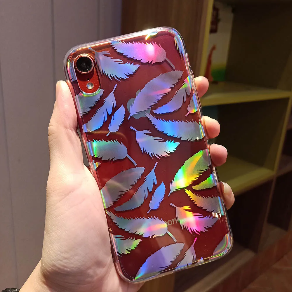 Модный градиентный Радужный лазерный чехол для iPhone 11 Pro XS Max Xr Прозрачный жесткий чехол Fundas для iPhone 8 7 6S Plus акриловый чехол