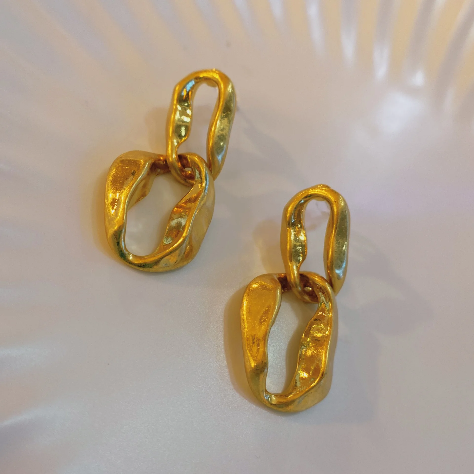 

Women big 18K real gold plated link shape earrings stud fashion designer jewelry