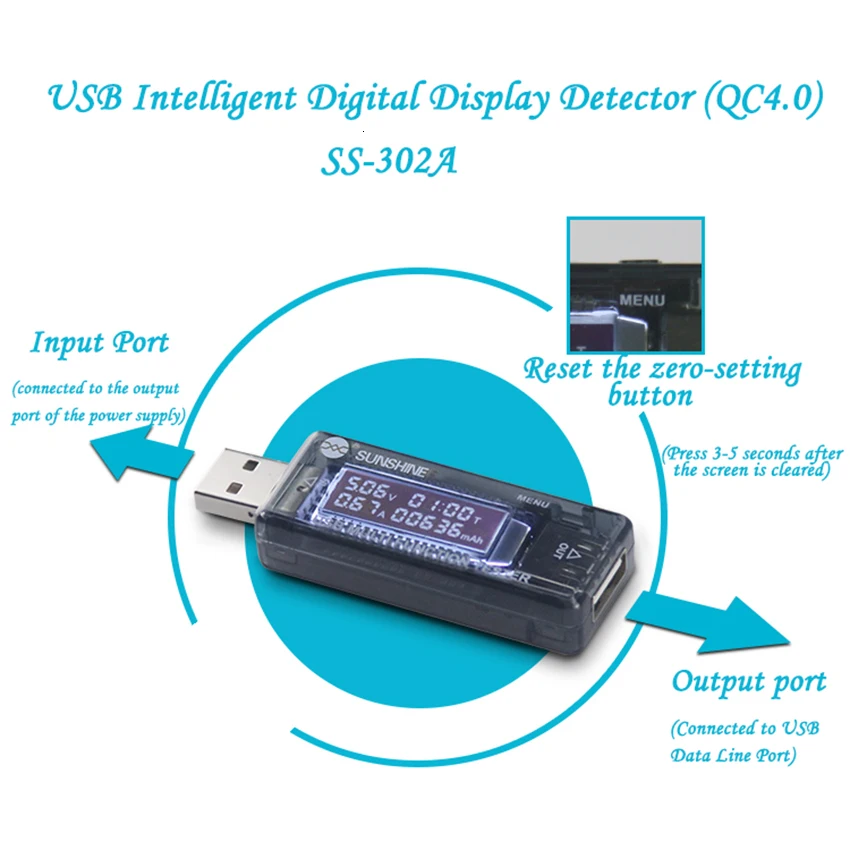 Sunshine SS-302A цифровой дисплей тестер USB зарядки мощность Группы стол нагрузка по