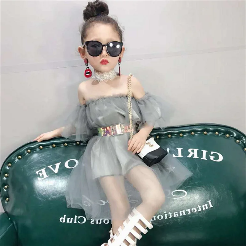

Girls Strapless Breast Wrap Dress Summer 2021 New Children's One-shoulder Princess Dress Baby Fairy Mesh Skirt