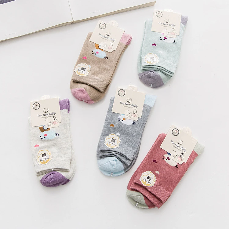 Женские хлопковые короткие носки 5 пар повседневные средней длины с милым