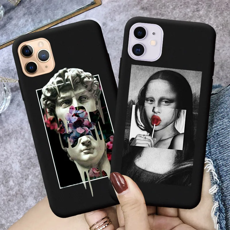 

Mona Lisa Art David Soft Silicone Phone Case For iPhone 13 12 mini 11 Pro Max XS 6s 7 8 SE2020 Black TPU Back Cover