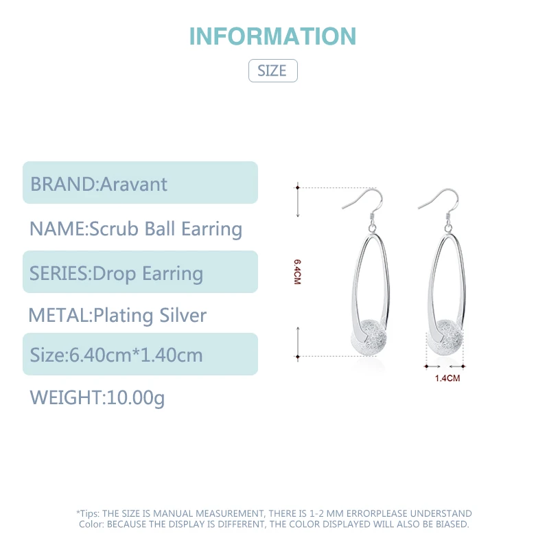 

Silver 925 Jewelry Earrings Long Sanding Ball Earring For Women Wedding Jewelry Birthday Gift Anniversary Gift