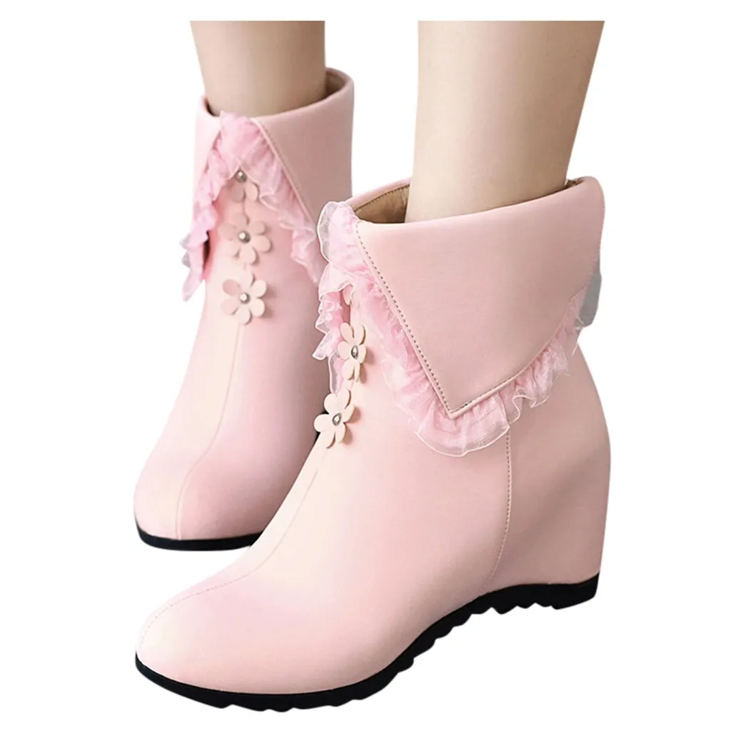 Модные женские туфли на танкетке Туфли молнии с цветочным узором кружевные