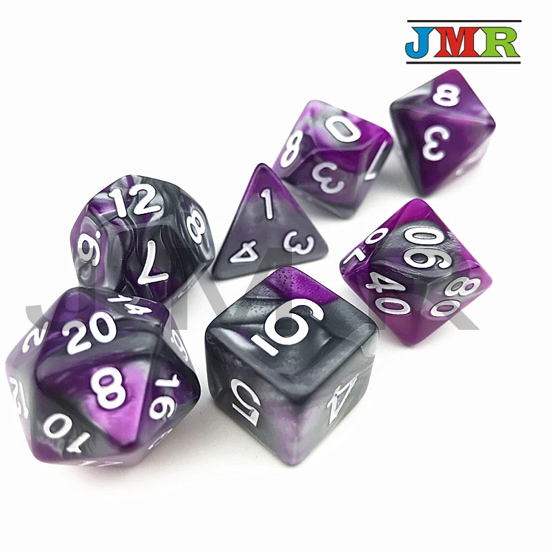 Фиолетовые с серым цветом переносные игральные кубики игры для DND смешанные