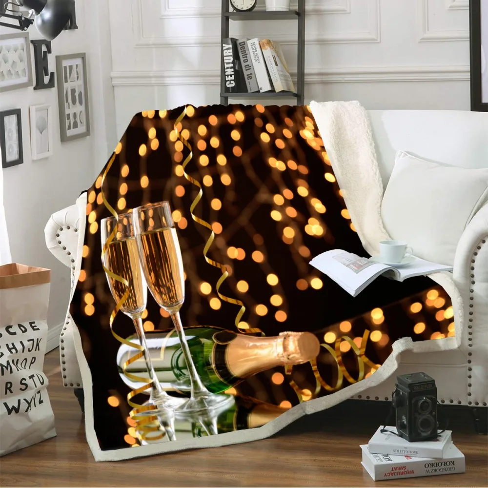 Покрывало с принтом шампанского мягкое флисовое покрывало из шерпы для кровати