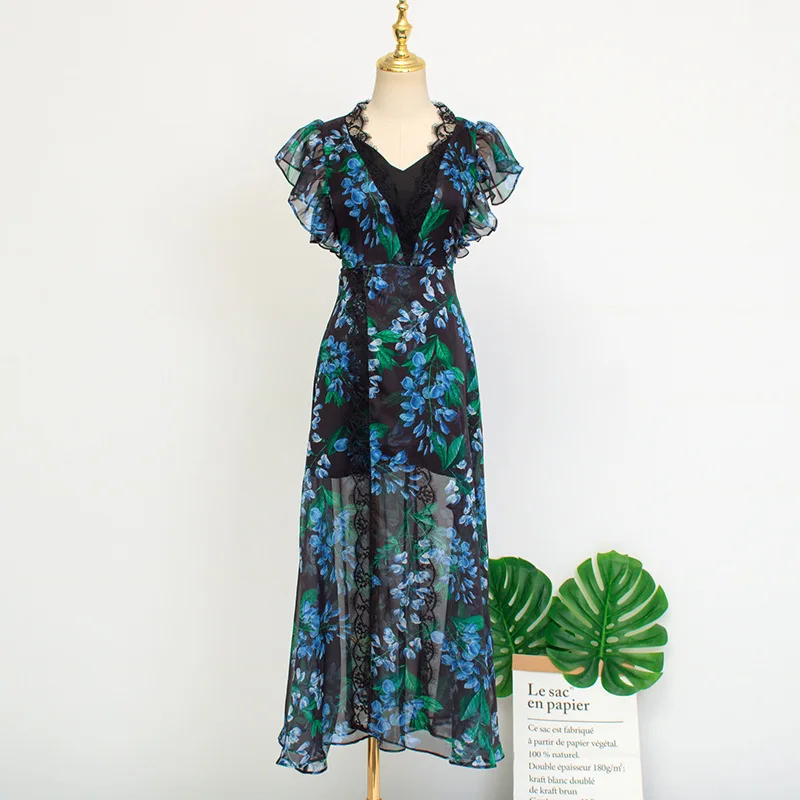 Винтажное платье с цветочным узором для женщин v-образный вырез DEL LUNA отель iu та же