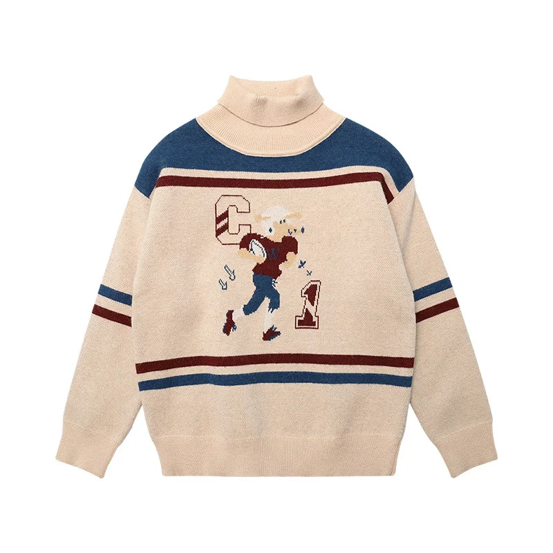 

6-12 years children clothes Baby girls Turtleneck sweater autumn Korean girl boy clothes Cartoon Knitted Wool Cardigan bottoming
