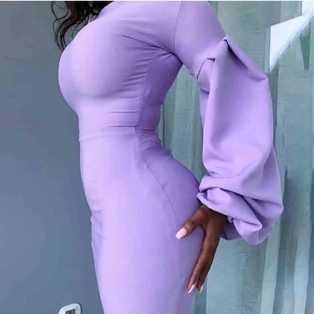 

Solid Skinny Women Bodycon Mini Dresses Puff Long Sleeve O-Neck 2020 Fashion Streetwear Skinny Party Dress Female Slim