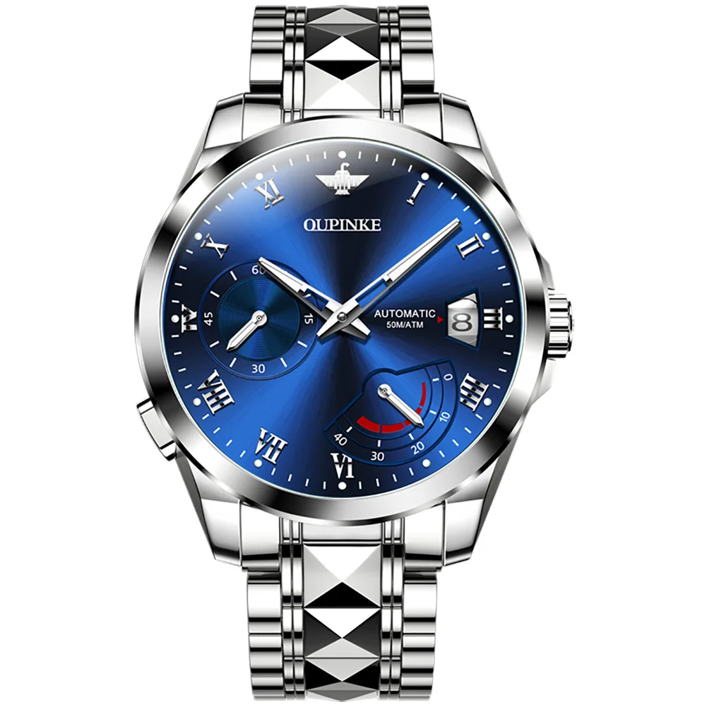 

OUPINKE Fashion Trend Automatic Mechanical Movement Men's Watch Tungsten Steel Waterproof Shock Proof Luminous Watch